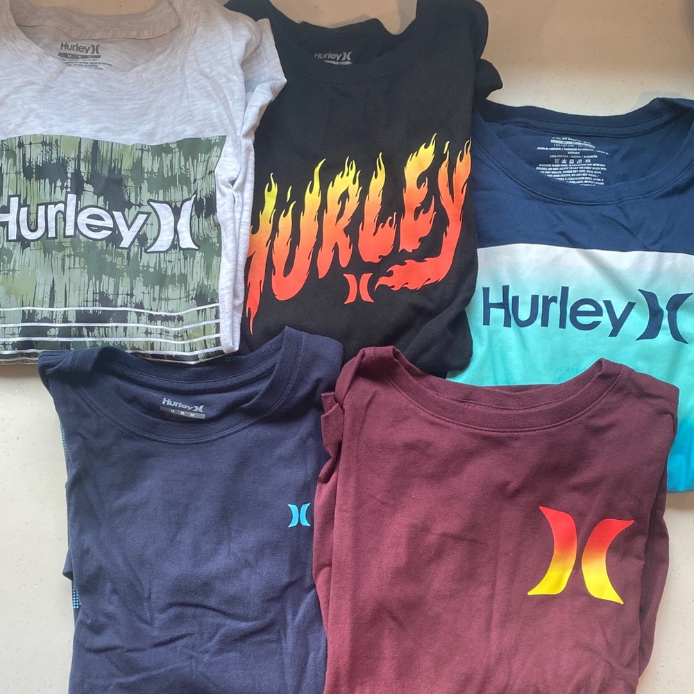 Hurley Boys Short Long Sleeve Graphic Tees Bundle (5) Gray, Black, Blue, Maroon